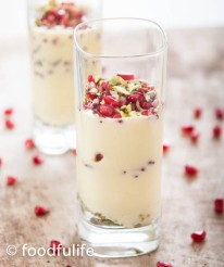 Light sabayon with pomegranate and pistachios.